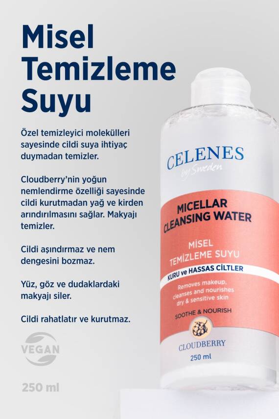 Celenes Yoğun Nemlendici Ve Yatıştırıcı Cloudberry Misel Temizleme Suyu Kuru Ve Hassas Ciltler 250 ml - 2