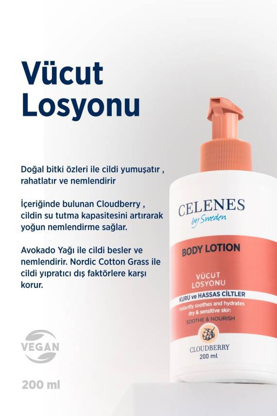 Celenes Yoğun Nemlendirici Ve Yatıştırıcı Cloudberry Vücut Losyonu Kuru Ve Hassas Ciltler Parfümsüz 200 ml - 2