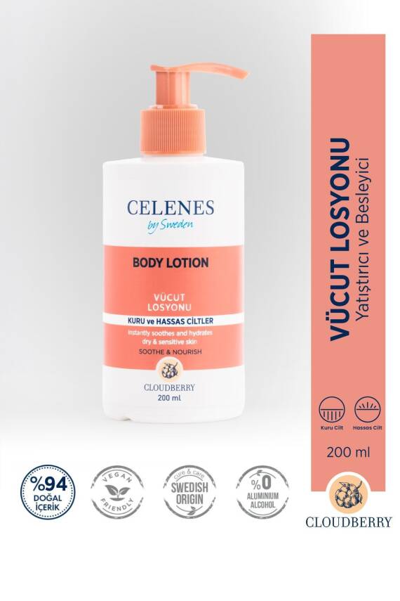 Celenes Yoğun Nemlendirici Ve Yatıştırıcı Cloudberry Vücut Losyonu Kuru Ve Hassas Ciltler Parfümsüz 200 ml - 1