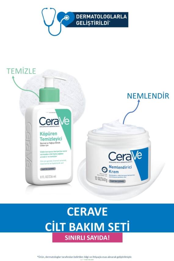 Cerave Cilt Bakım Seti Köpüren Temizleyici 236 ml Nemlendirici Krem Kavanoz 340 gr - 1