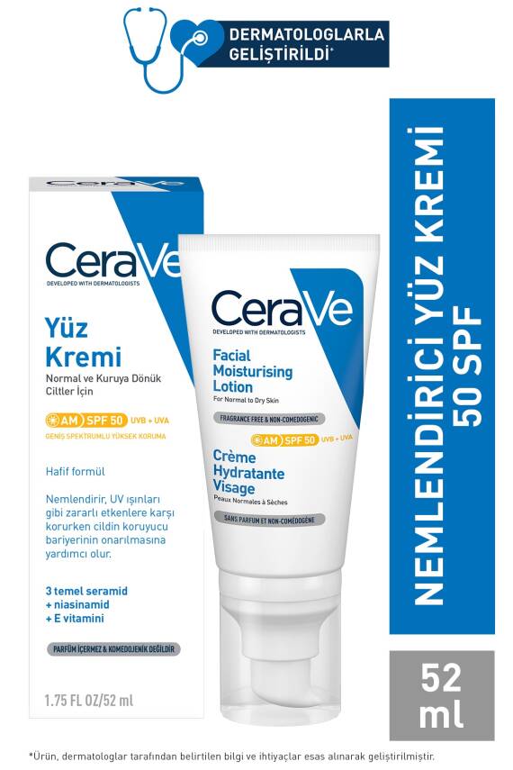 CeraVe Güneş Korumalı Nemlendirici Yüz Kremi Spf50+ 52ml - 1