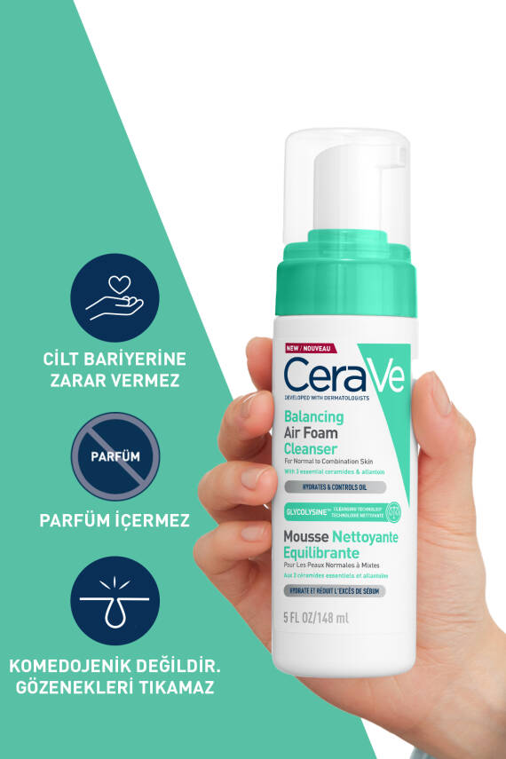 Cerave Karma ve Hassas Ciltler için Balancing Air Foam Yüz Temizleyici Köpük 148 ml - 5