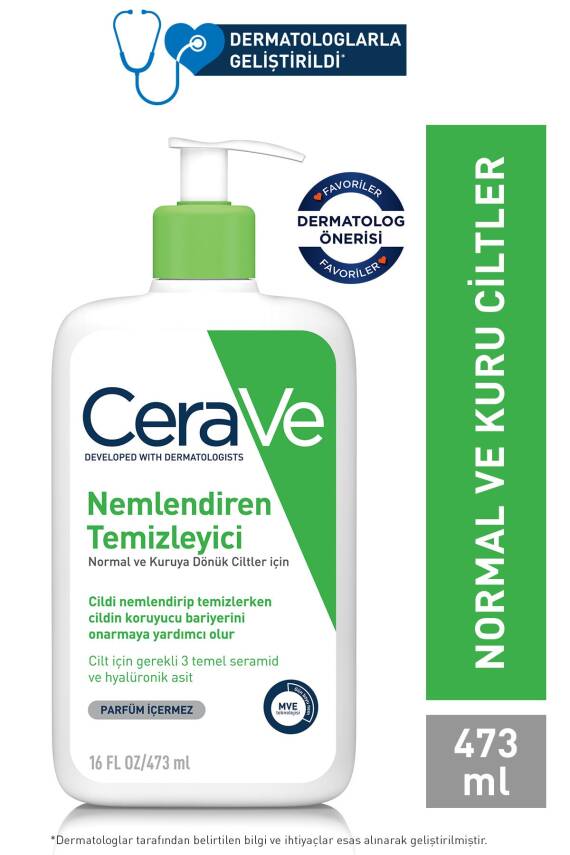 Cerave Nemlendiren Temizleyici Kuru & Normal Ciltler Yüz Vücut 473 ml - 1