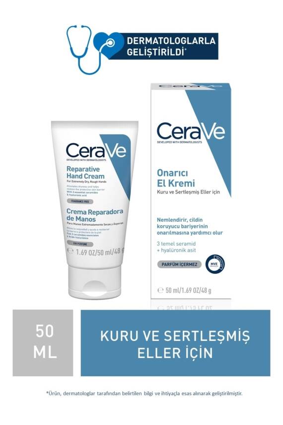 CeraVe Onarıcı El Kremi Kuru ve Çatlamış Eller Hyalüronik Asit İçerikli 50 ml 3337875597319 - 1