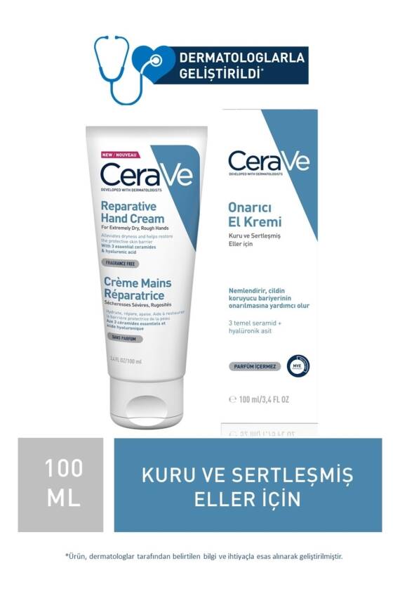 CeraVe Onarıcı El Kremi Kuru ve Çatlamış Eller Seramid ve Hyalüronik Asit İçerikli 100 ml - 1
