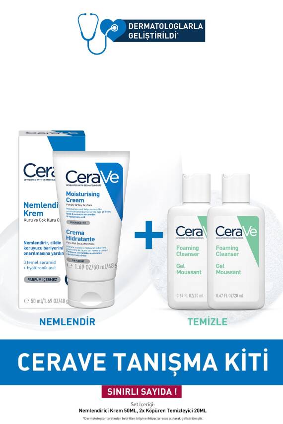 Cerave Tanışma Kiti:Nemlendirici Krem 50 ml& Köpüren Temizleyici 2x20ML - 1