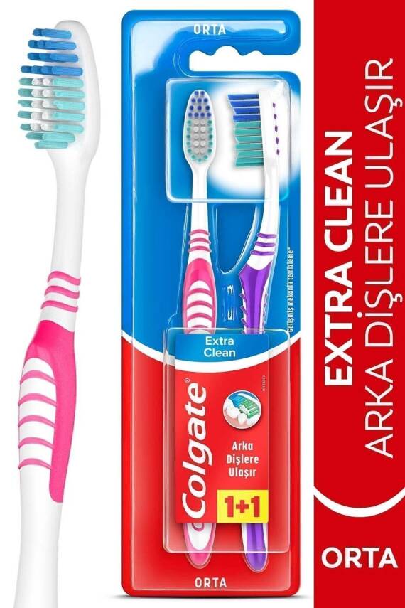 Colgate Extra Clean Dil Temizleyicili Arka Dişlere Uzanan Orta Diş Fırçası 1+1 - 1