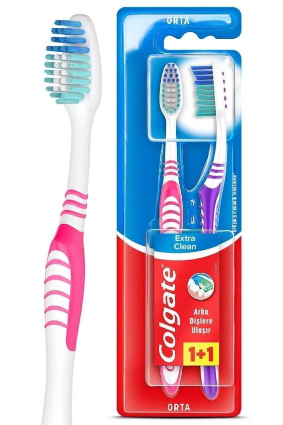 Colgate Extra Clean Dil Temizleyicili Arka Dişlere Uzanan Orta Diş Fırçası 1+1 - 6