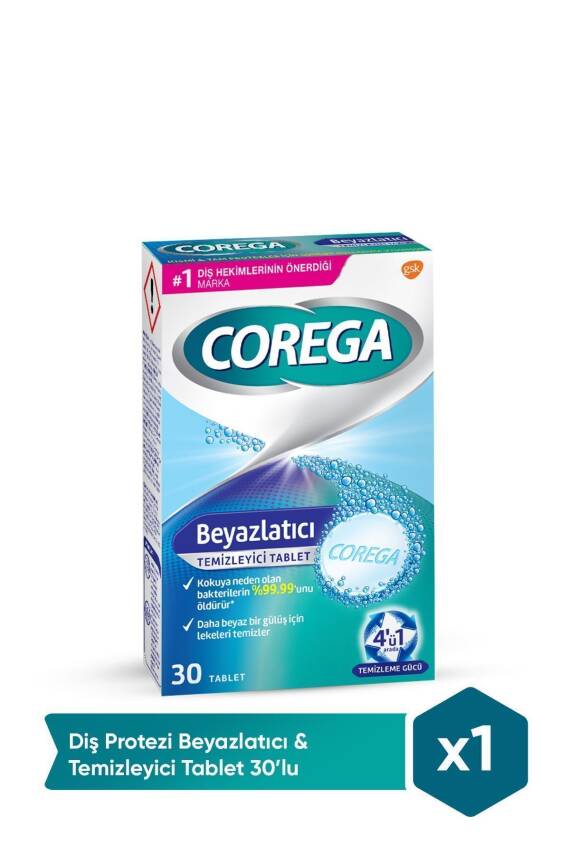 Corega Diş Protezi Temizleyici Beyazlatıcı Tablet 30 Adet - 1