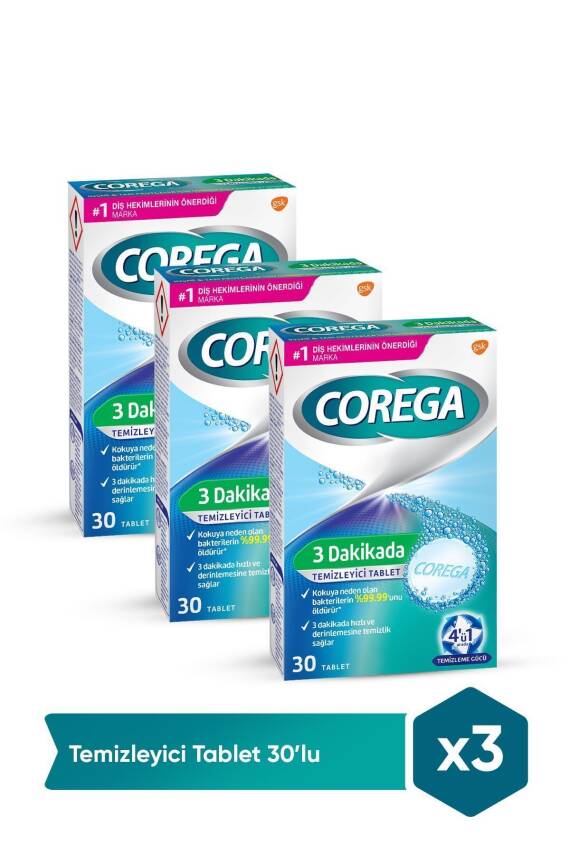 Corega Protez Temizleyici Naneli 30 Tablet 3'lü Paket - 1