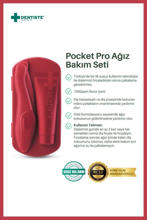 Dentiste Pocket Pro Susuz Fırçalama Seyahat Seti (Kırmızı) - 2