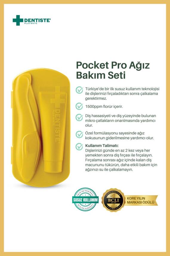 Dentiste Pocket Pro Susuz Fırçalama Seyahat Seti (Sarı) - 2