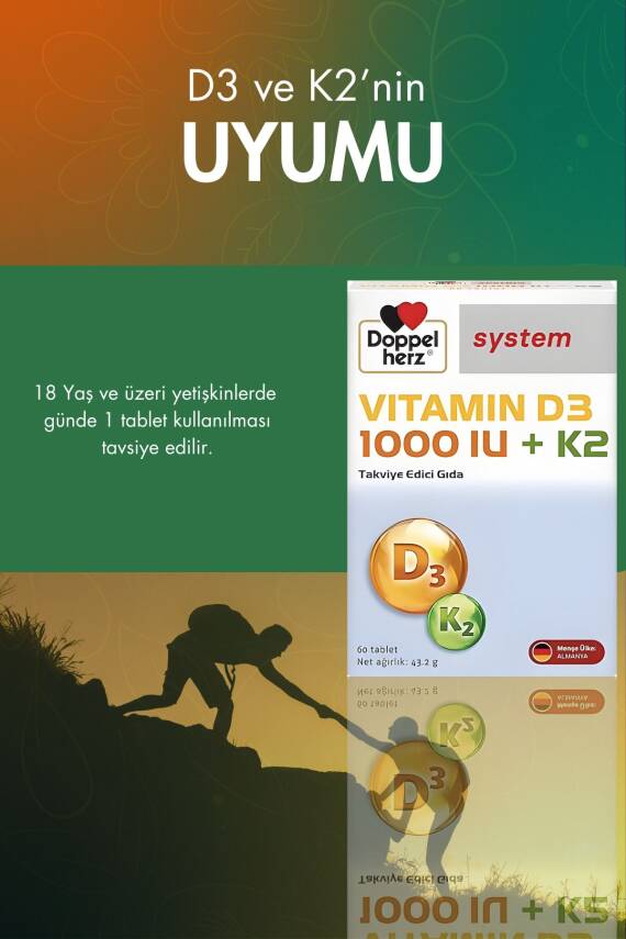 Doppelherz Vitamin D3 1000 IU + K2 60 Tablet - 3