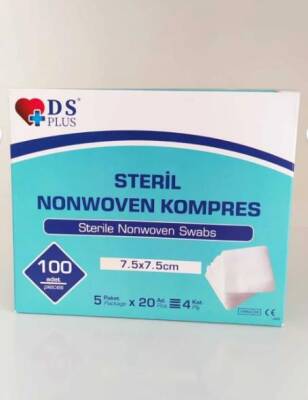 DS PLUS Steril Nonwoven Kompres Spanç 7.5x7.5 100 Adet - DS Sağlık