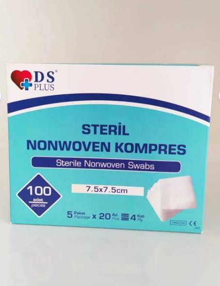 DS PLUS Steril Nonwoven Kompres Spanç 7.5x7.5 100 Adet - 1