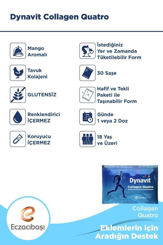 Dynavit Collagen Quatro 30 Saşe - Hidrolize Peptit Tip 2 Tavuk Kolajeni, MSM, Glukozamin Sülfati - 3