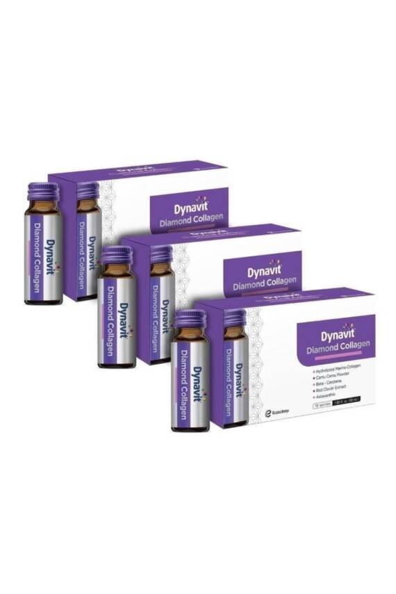 Dynavit Diamond Collagen 50 ml 10 Şişe x 3 Adet Üzüm Aromalı Hidrolize Peptit Tip 1 Balık Kolajeni - 1