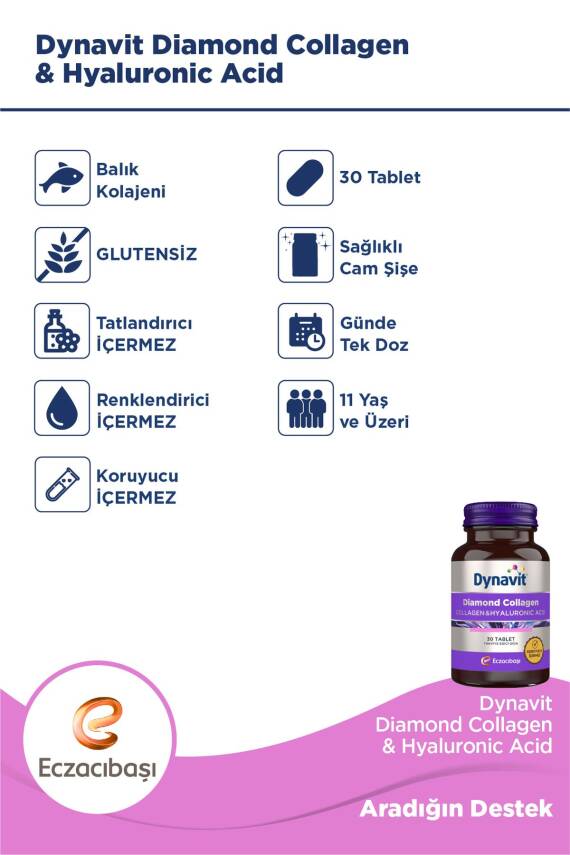 Dynavit Diamond Collagen & Hyaluronic Acid 30 Tablet x 2 Adet - 3