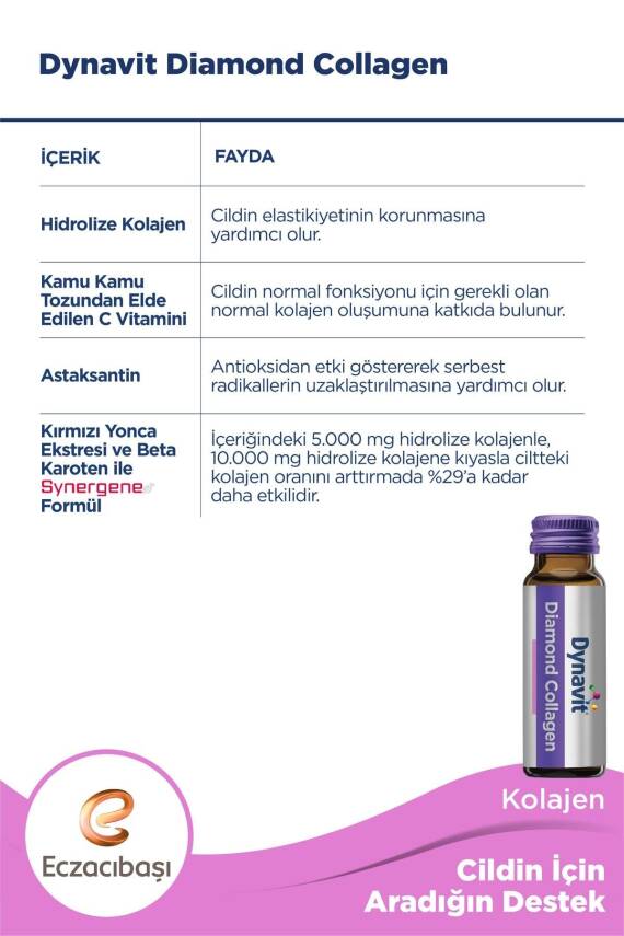 Dynavit Diamond Collagen Üzüm Aromalı Hidrolize Tip I Balık Kolajeni 10x50ml - 3