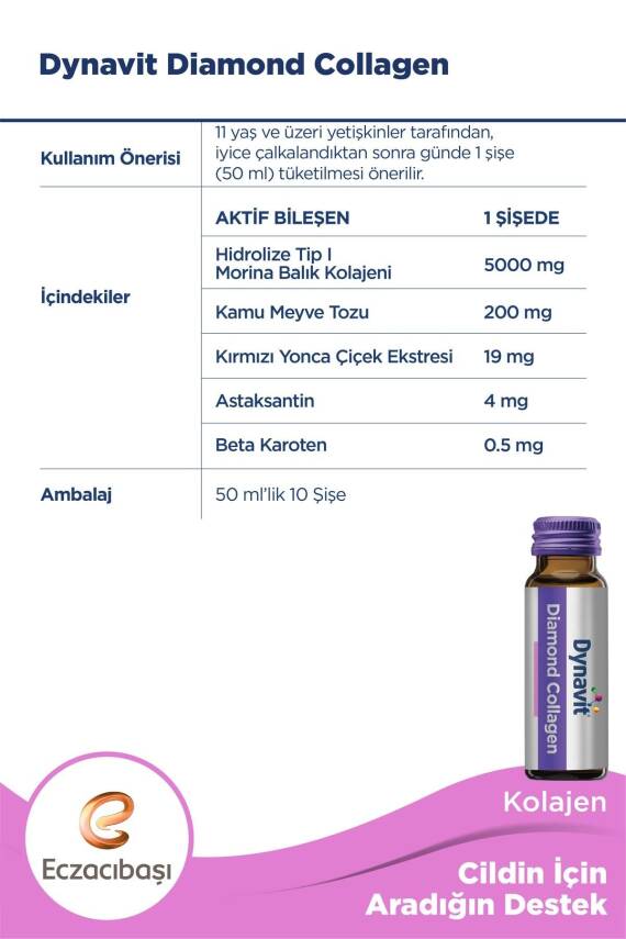Dynavit Diamond Collagen Üzüm Aromalı Hidrolize Tip I Balık Kolajeni 10x50ml - 4