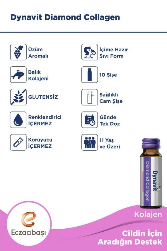 Dynavit Diamond Collagen Üzüm Aromalı Hidrolize Tip I Balık Kolajeni 10x50ml - 5