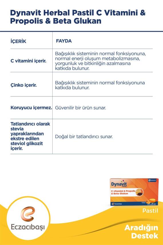 Dynavit Herbal Vitamin C Propolis ve Betaglukan 16 Pastil - 3