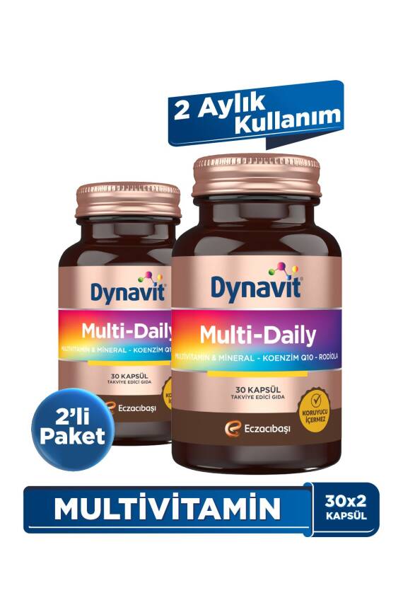 Dynavit Multi-Daily 30 Kapsül - 2'li Avantaj Paketi - Koenzim Q10, Rhodiola, Multivitamin ve Multimineral - 1