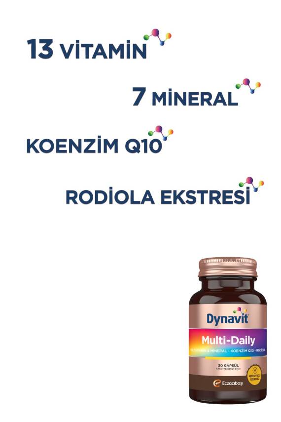 Dynavit Multi-Daily 30 Kapsül - 2'li Avantaj Paketi - Koenzim Q10, Rhodiola, Multivitamin ve Multimineral - 2