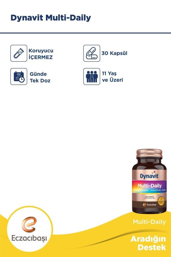Dynavit Multi-daily Multivitamin&Mineral-Koenzim Q10-Rodiola 30 Kapsül - 6