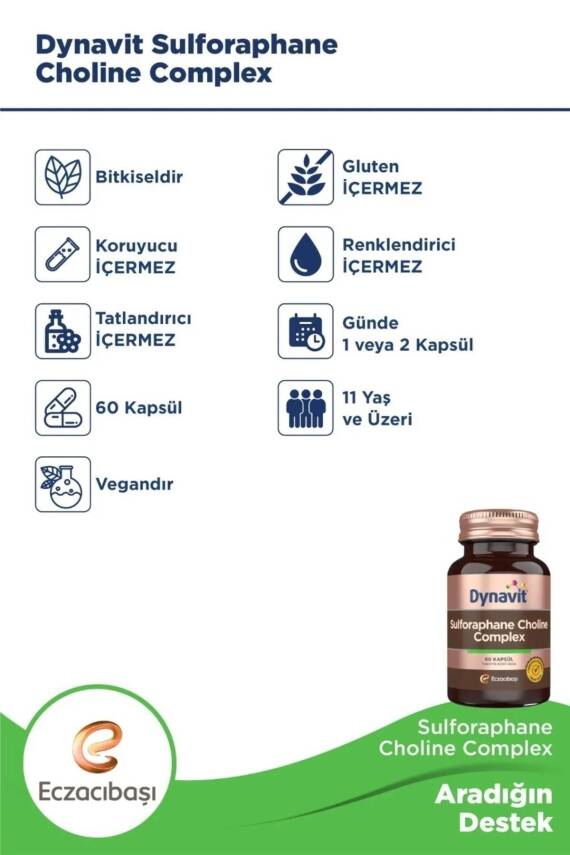 Dynavit Sulforafan Kolin Kompleks 60 Kapsül - Kolin, Brokoli Ekstresi, Deve Dikeni ve Enginar Ekstresi - 3