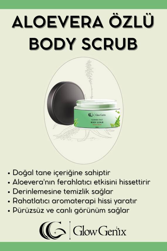 Glow Genix Aloe Vera Özlü Body Scrub | Alovera Özlü Nemlendirici, Besleyici, Arındırıcı Vücut Peelingi | 250 ml - 3