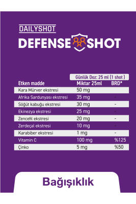 Hangover Shot Defense Shot Soğuk Algınlığına Karşı Bitkisel Gıda Takviyesi, Defense Shot 7'li - 7