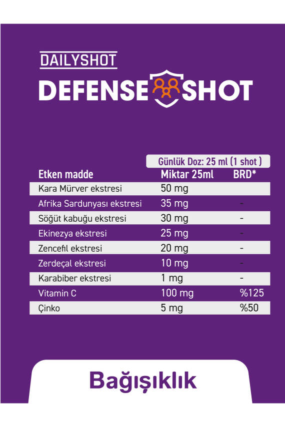 Hangover Shot Defense Shot Soğuk Algınlığına Karşı Bitkisel Gıda Takviyesi, Defense Shot 7'li - 7