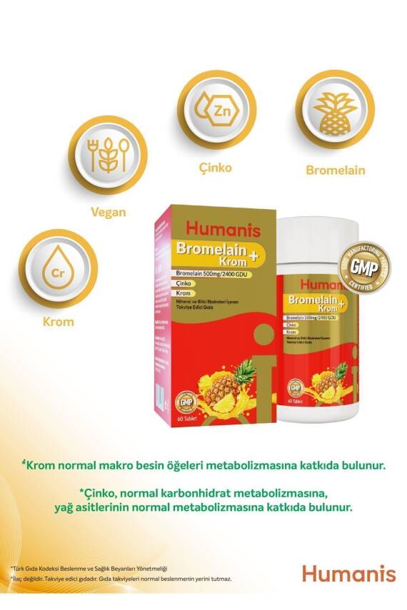 Humanis Bromelain+Krom, Çinko 60 Tablet - 4