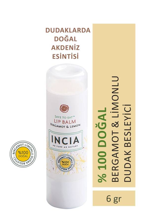 Incia %100 Doğal Dudak Besleyici Bergamot & Limon Bitkisel Nemlendirici Dudak Bakım Kremi 6 G - 1