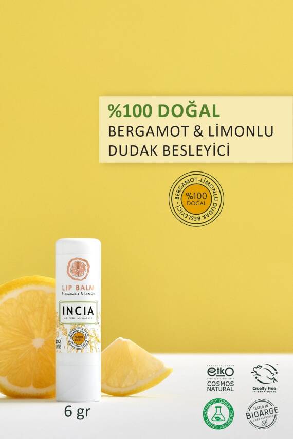 Incia %100 Doğal Dudak Besleyici Bergamot & Limon Bitkisel Nemlendirici Dudak Bakım Kremi 6 G - 2