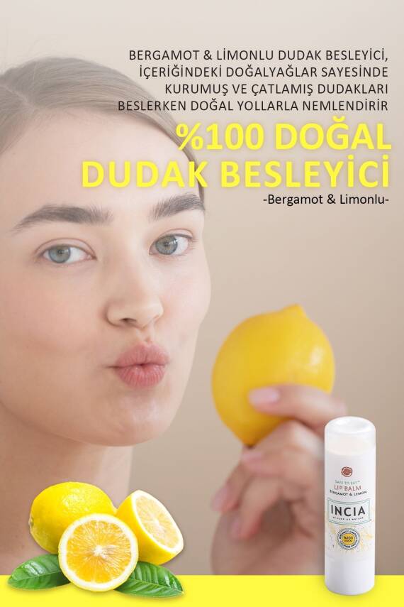 Incia %100 Doğal Dudak Besleyici Bergamot & Limon Bitkisel Nemlendirici Dudak Bakım Kremi 6 G - 6