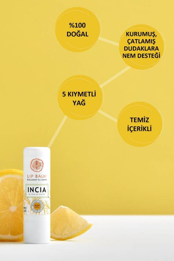 Incia %100 Doğal Dudak Besleyici Bergamot & Limon Bitkisel Nemlendirici Dudak Bakım Kremi 6 G - 5