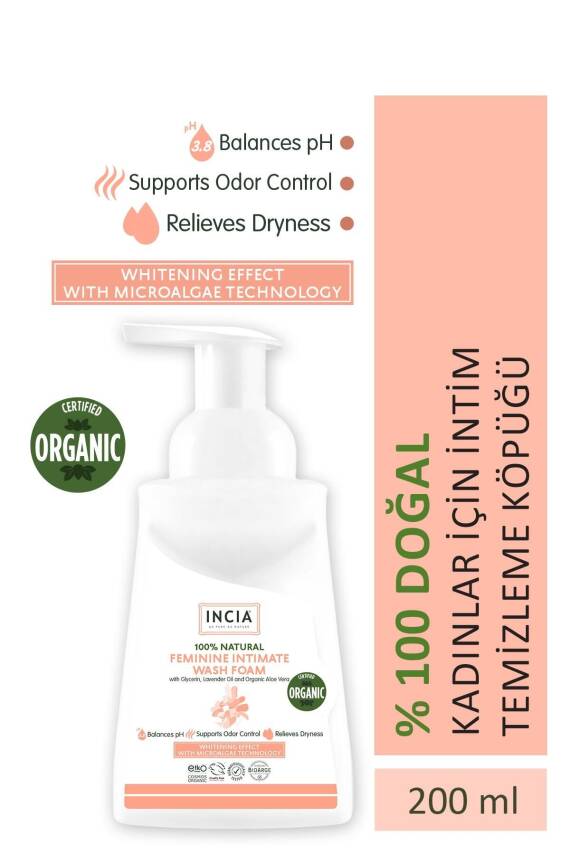 Incia %100 Doğal İntim Yıkama Köpüğü Ph 3.8 Beyazlatma Etkili ve Koku Önleyici Vegan 200 ml - 1