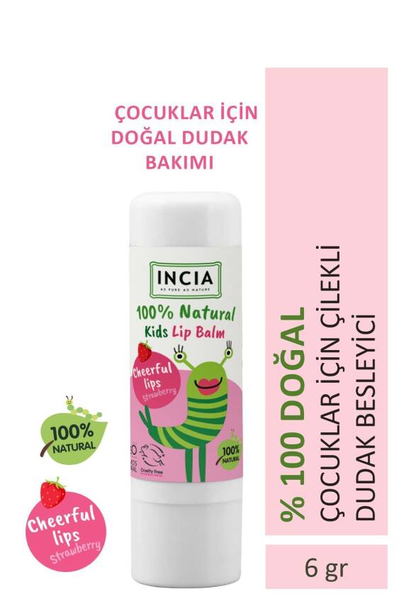Incia %100 Doğal Kids Dudak Besleyici Çilek Bitkisel Nemlendirici Dudak Bakım Kremi 6 G - 1