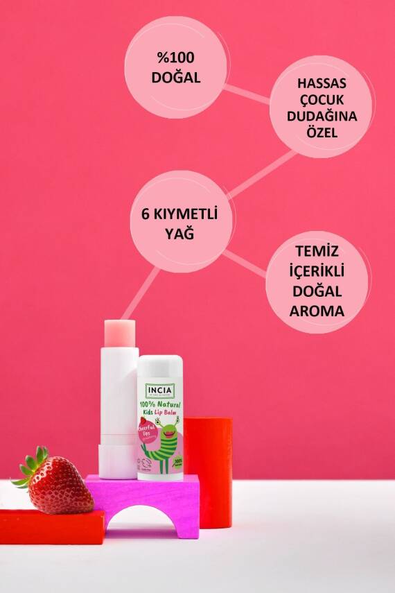 Incia %100 Doğal Kids Dudak Besleyici Çilek Bitkisel Nemlendirici Dudak Bakım Kremi 6 G - 5