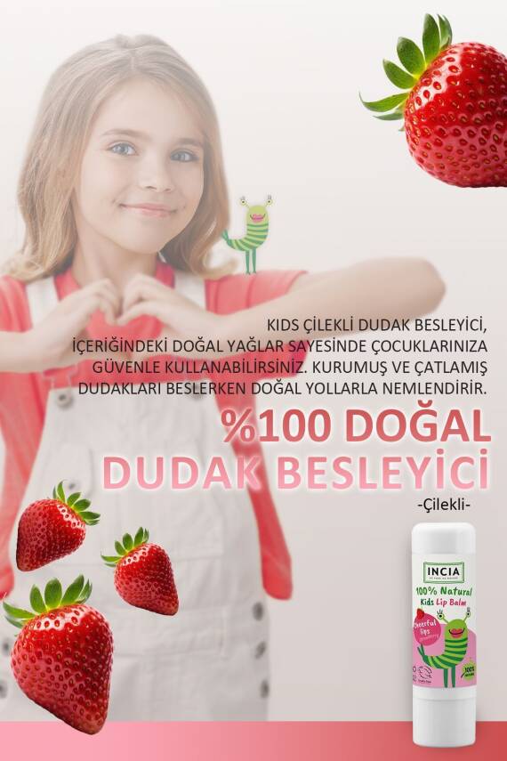 Incia %100 Doğal Kids Dudak Besleyici Çilek Bitkisel Nemlendirici Dudak Bakım Kremi 6 G - 6