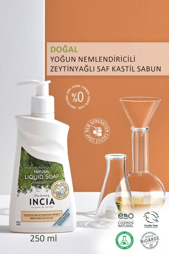 Incia %100 Doğal Sıvı Kastil Sabunu Yoğun Nemlendirici Zeytinyağlı 10 Bitkisel Değerli Yağ Vegan 250 ml - 2