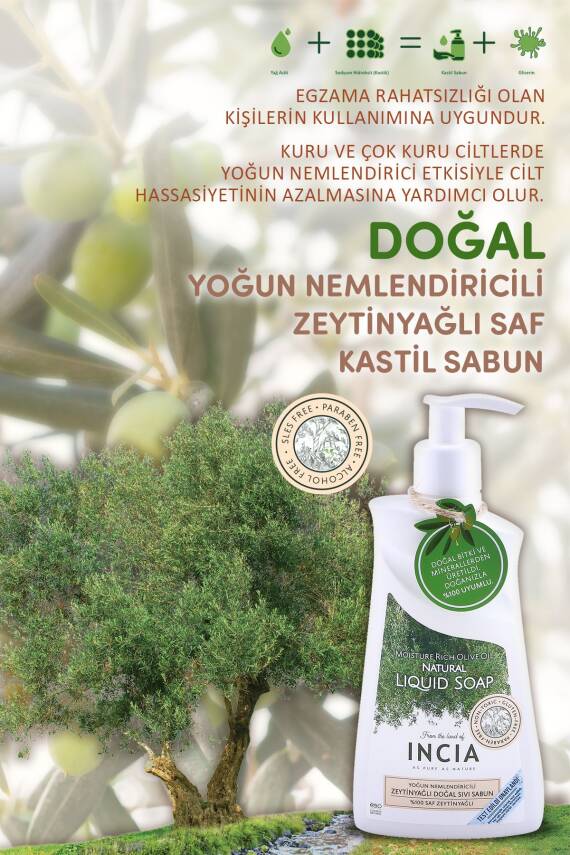 Incia %100 Doğal Sıvı Kastil Sabunu Yoğun Nemlendirici Zeytinyağlı 10 Bitkisel Değerli Yağ Vegan 250 ml - 6