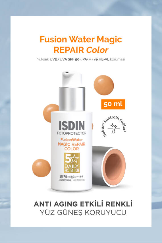 ISDIN Fotoprotector Fusion Water Magic Repair Color Spf 50 50 ml Onarıcı Renkli Yüz Güneş Kremi - 1