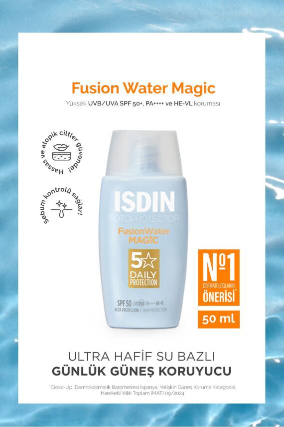 ISDIN Fotoprotector Fusion Water Magic Spf50 50 ml Su Bazlı Ve Iz Bırakmayan Yüz Güneş Kremi - 1