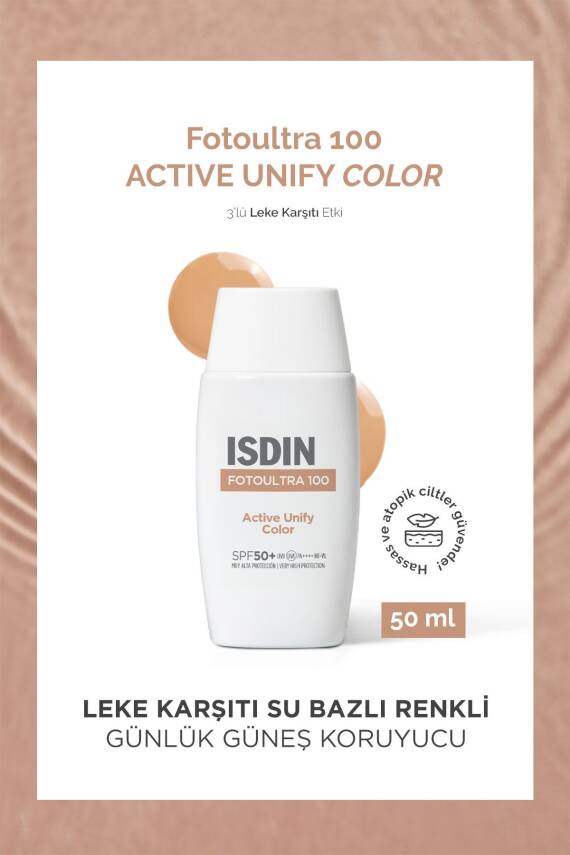 ISDIN Fotoultra 100 Active Unify Color Spf 50 50 ml Leke Karşıtı Su Bazlı Renkli Yüz Güneş Kremi - 1