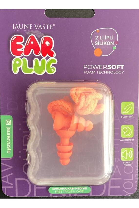 Jaune Vaste Kulak Tıkacı 2'Li İpli Silikon Air Plug Yumuşak Ses ve Suya Dayanıklı Kulak Tıkacı - 2