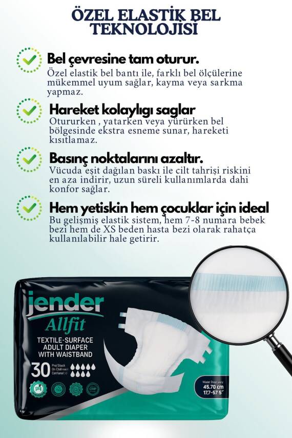 Jender Bel Bantlı Hasta Bezi XS 30'lu x 2 Adet - 3