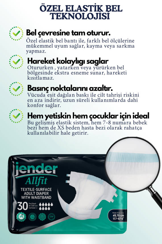 Jender Bel Bantlı Hasta Bezi XS 30'lu x 4 adet - 3